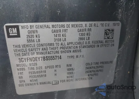 2011 Cadillac Srx Luxury Collection z USA, uszkodzony, nr VIN 3GYFNDEY7BS555714